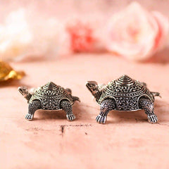 Brass Silver Plated Tortoise Lightweight Figurines Set (1.5 Inch)