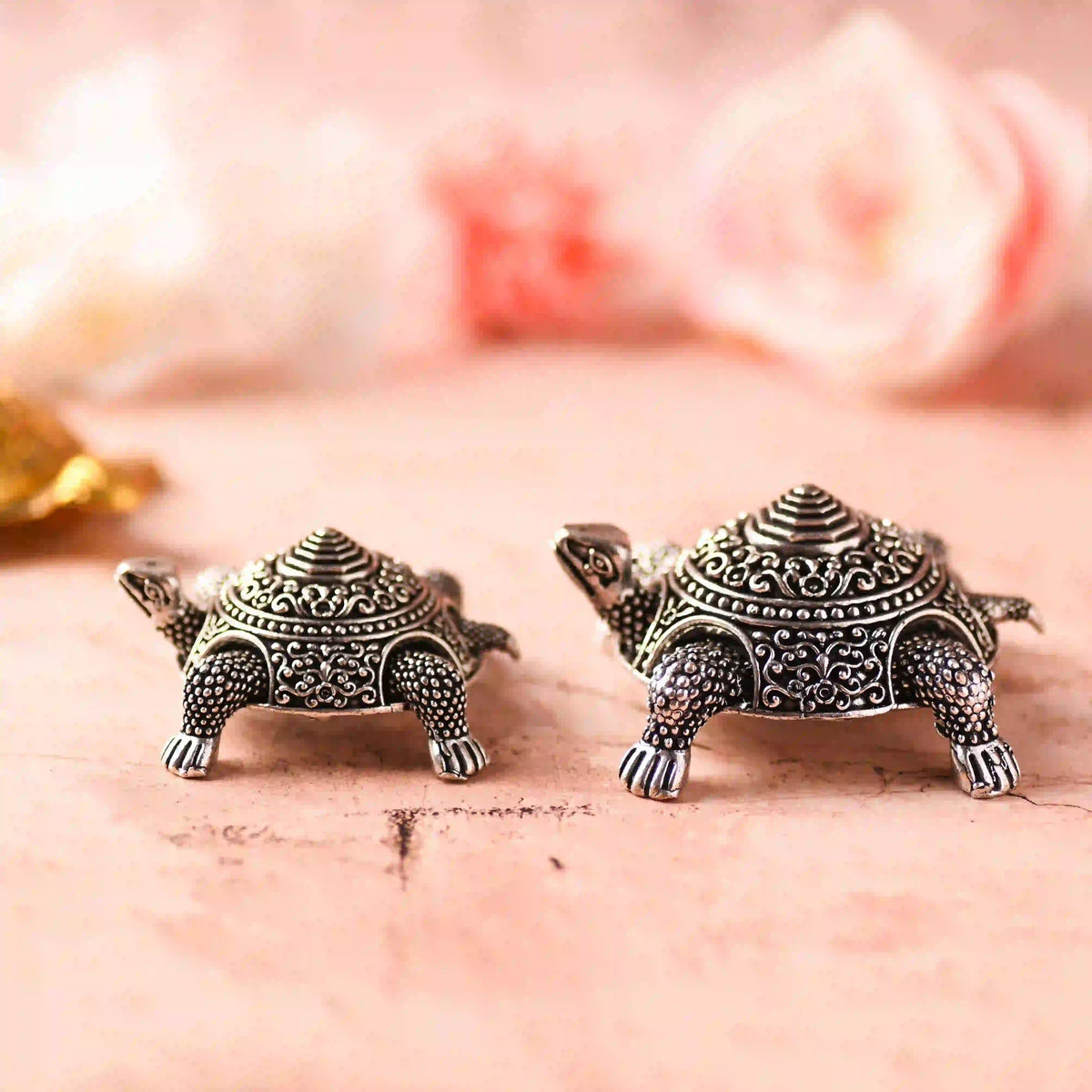 Brass Silver Plated Tortoise Lightweight Figurines Set (1.5 Inch)