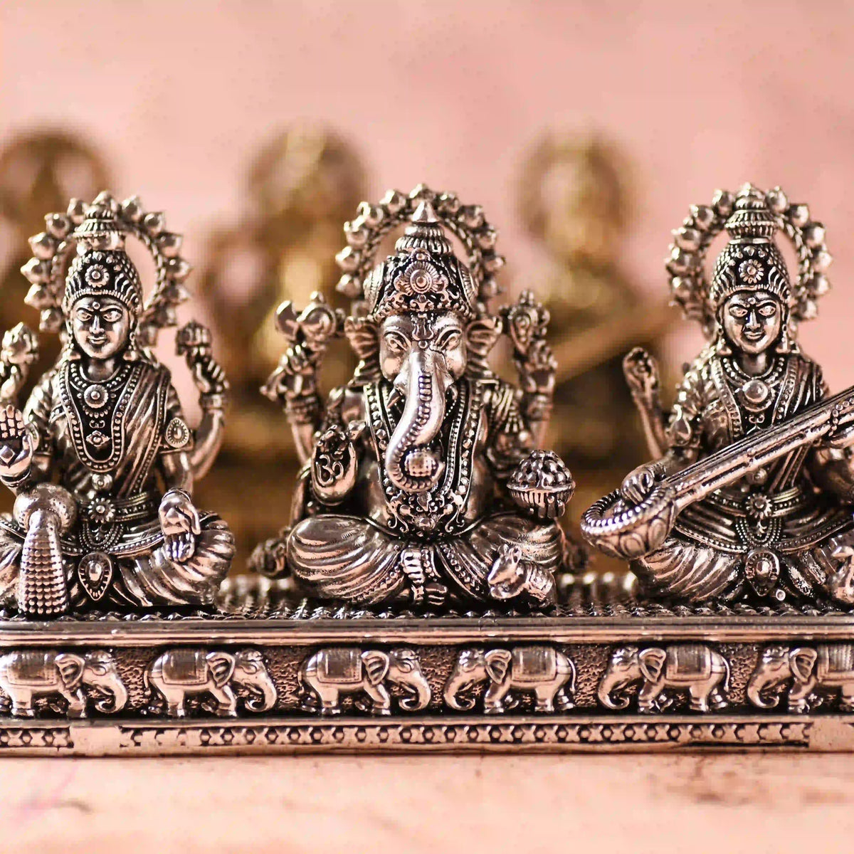 Brass Ganesha, Lakshmi & Saraswati Sitting Lightweight Idols (3 Inch)