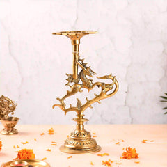 Brass Yali/kirtimukha Candle Stand (12.5 Inch)