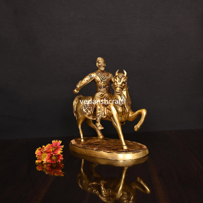 Brass Chatrapati Shivaji Maharaj On Horse Statue (9 Inch)