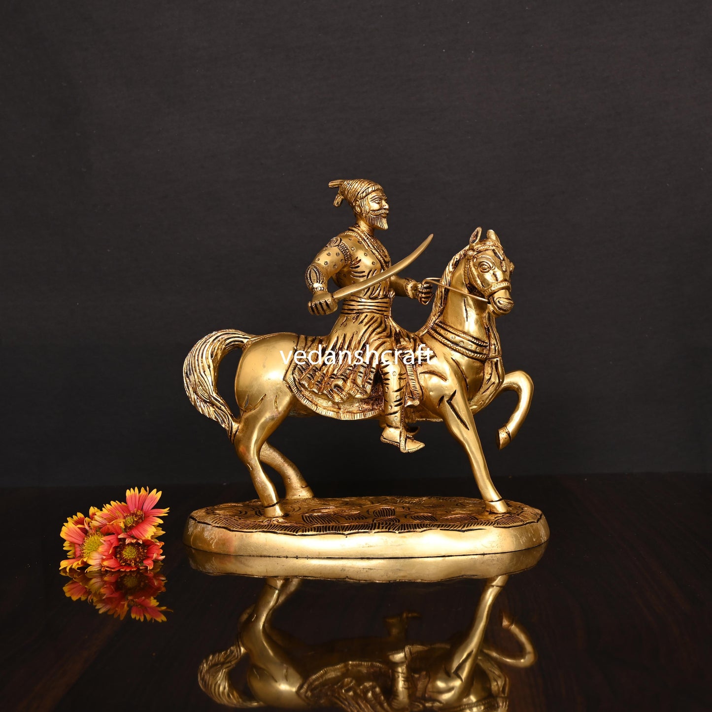 Brass Chatrapati Shivaji Maharaj On Horse Statue (9 Inch)