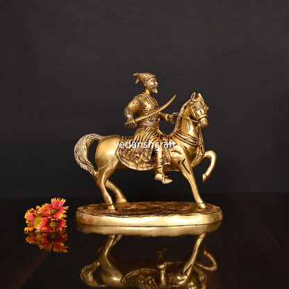 Brass Chatrapati Shivaji Maharaj On Horse Statue (9 Inch)