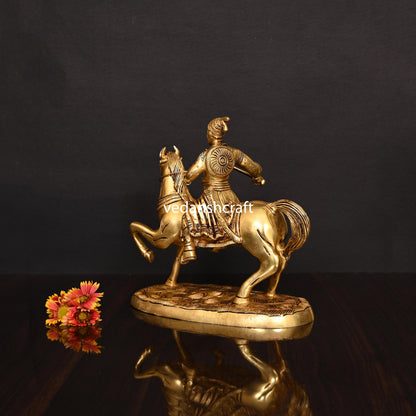 Brass Chatrapati Shivaji Maharaj On Horse Statue (9 Inch)