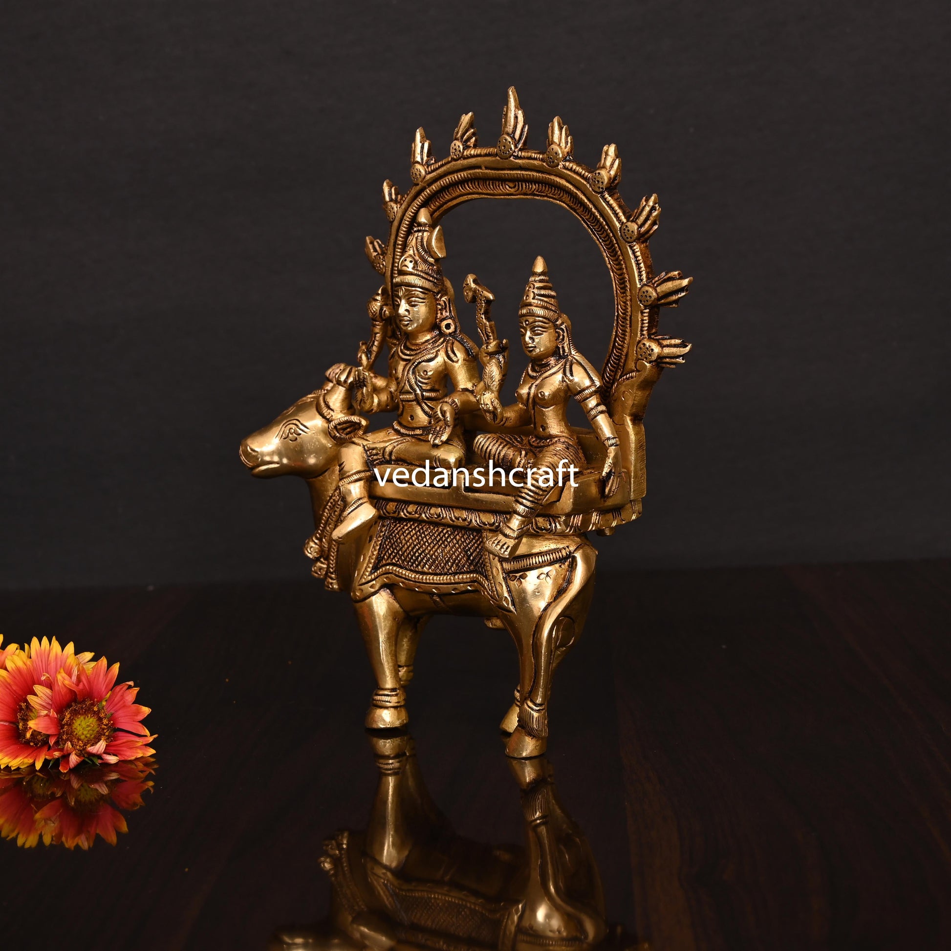 Brass Superfine Shiva Parvati With Nandi Idol (8 Inch)