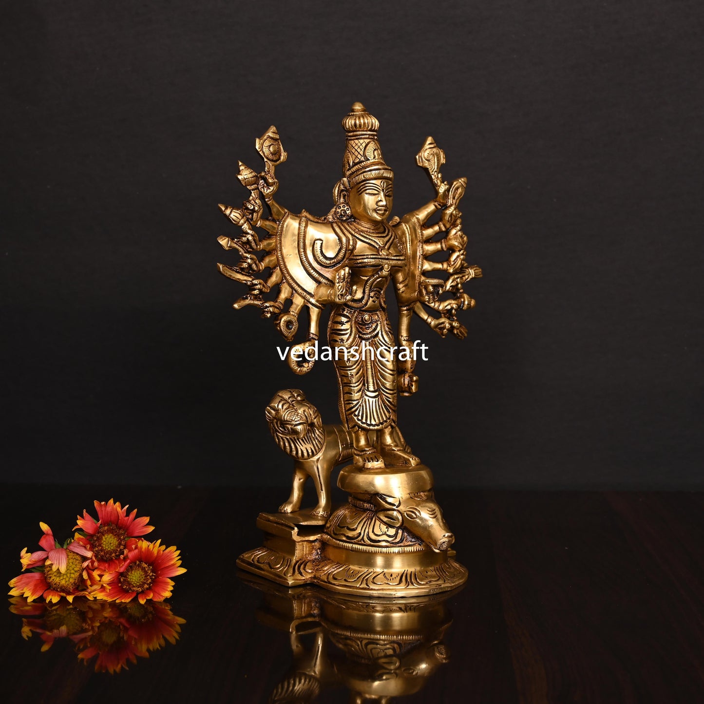 Brass Goddess Mahishasura Mardini Superfine Idol (9.5 Inch)