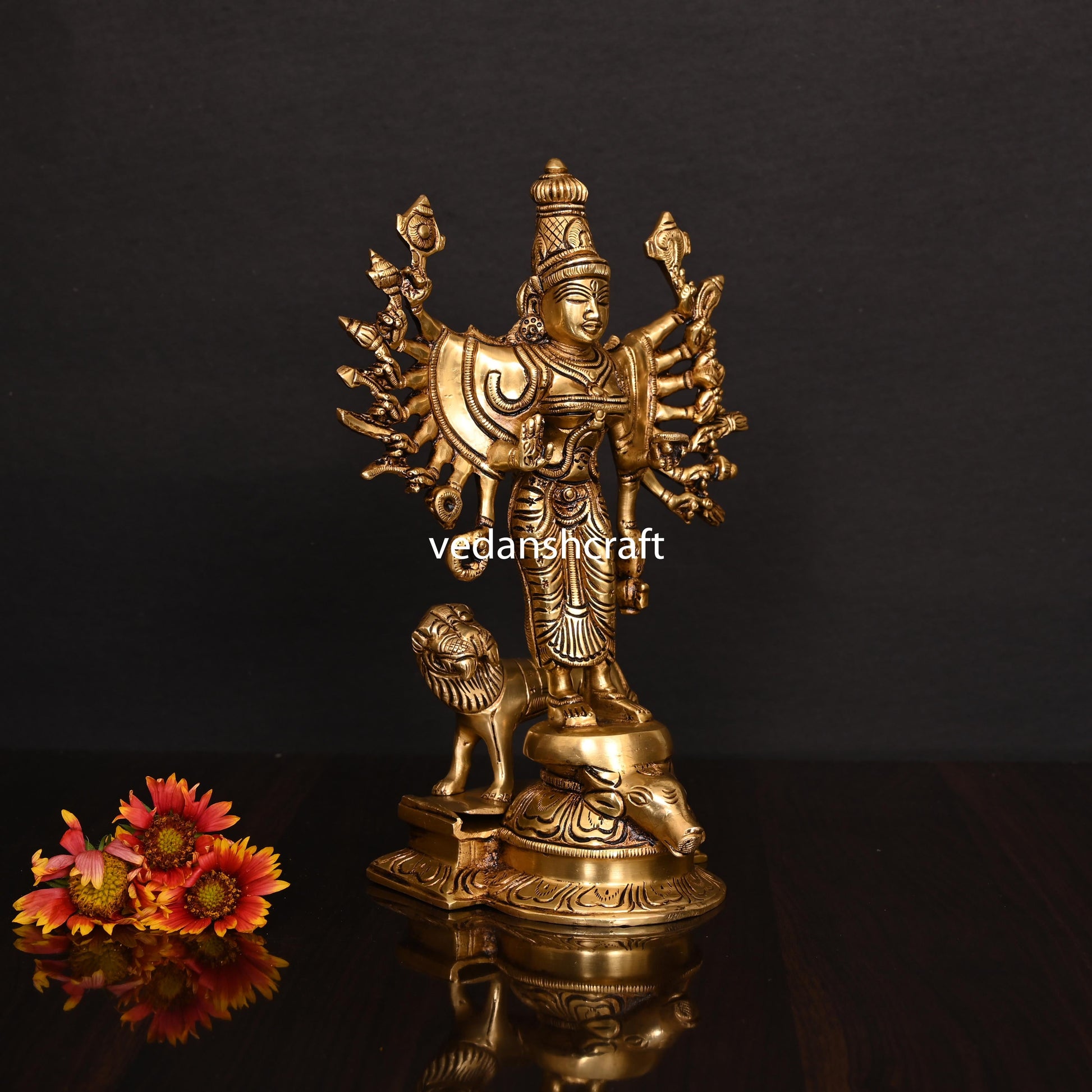 Brass Goddess Mahishasura Mardini Superfine Idol (9.5 Inch)