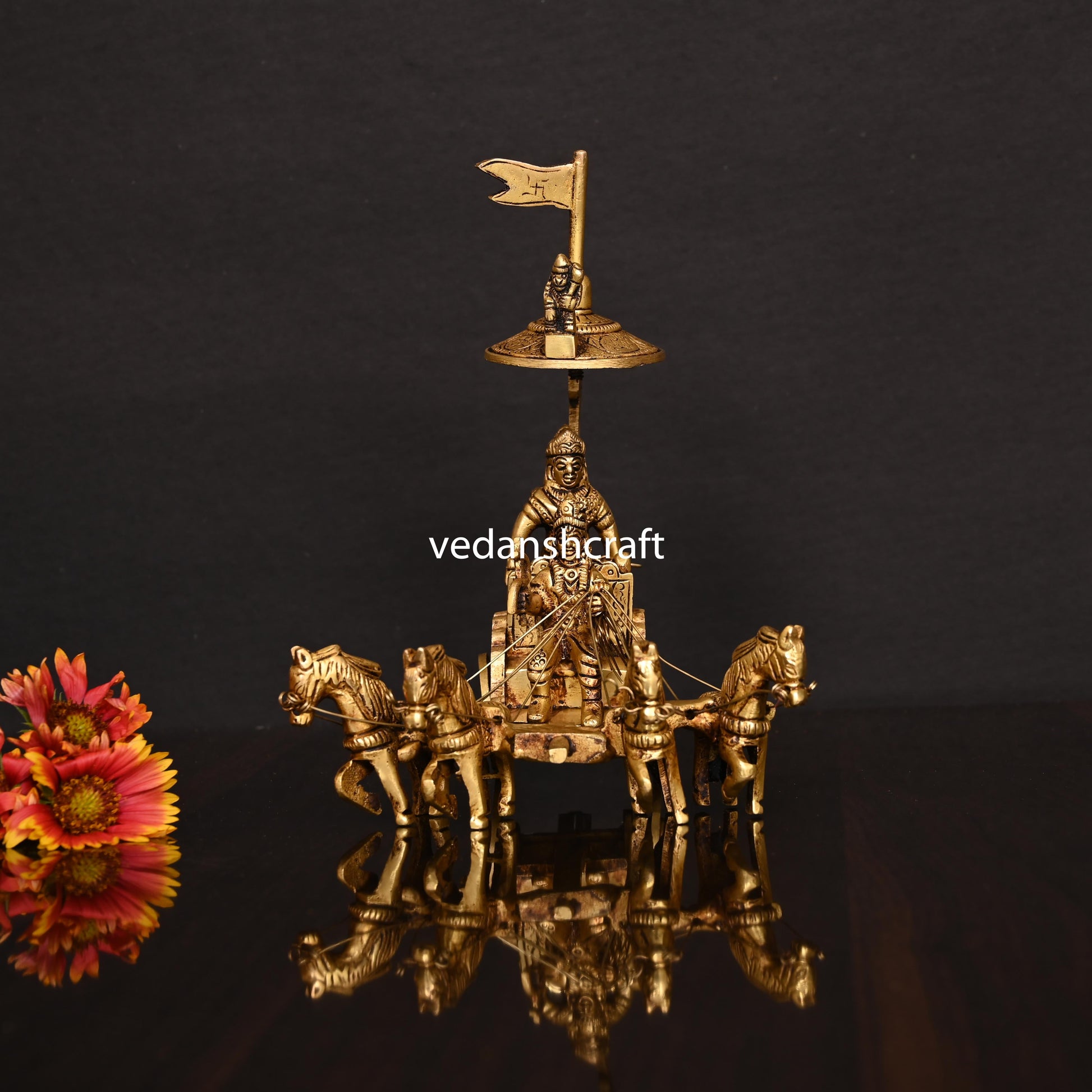 Brass Arjun and Krishna Rath – Divine Chariot Sculpture (7 Inch)