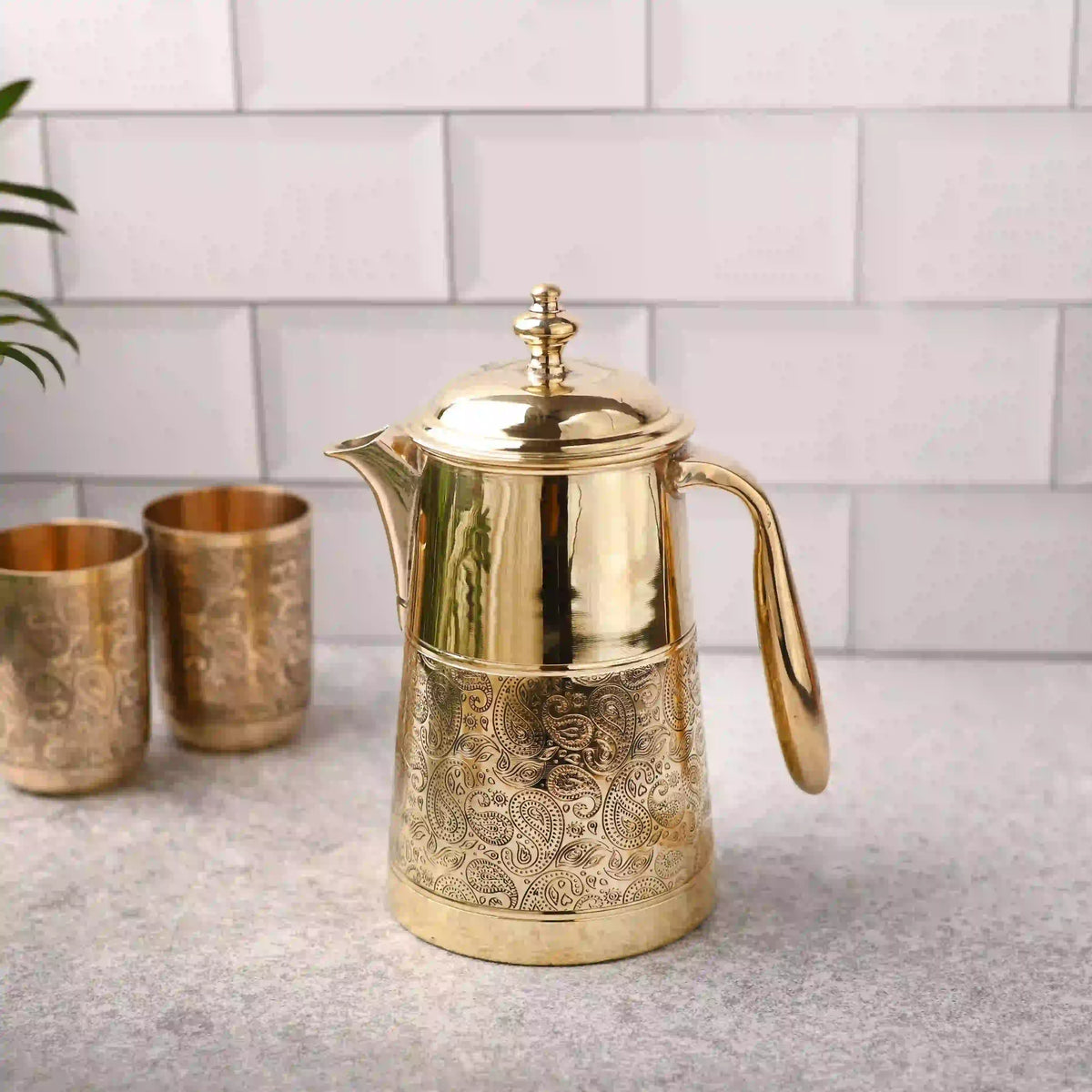 Brass Handcarved Water Jug With Lid