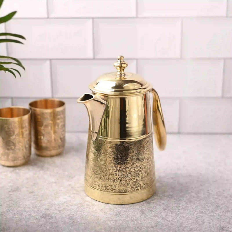 Brass Handcarved Water Jug With Lid