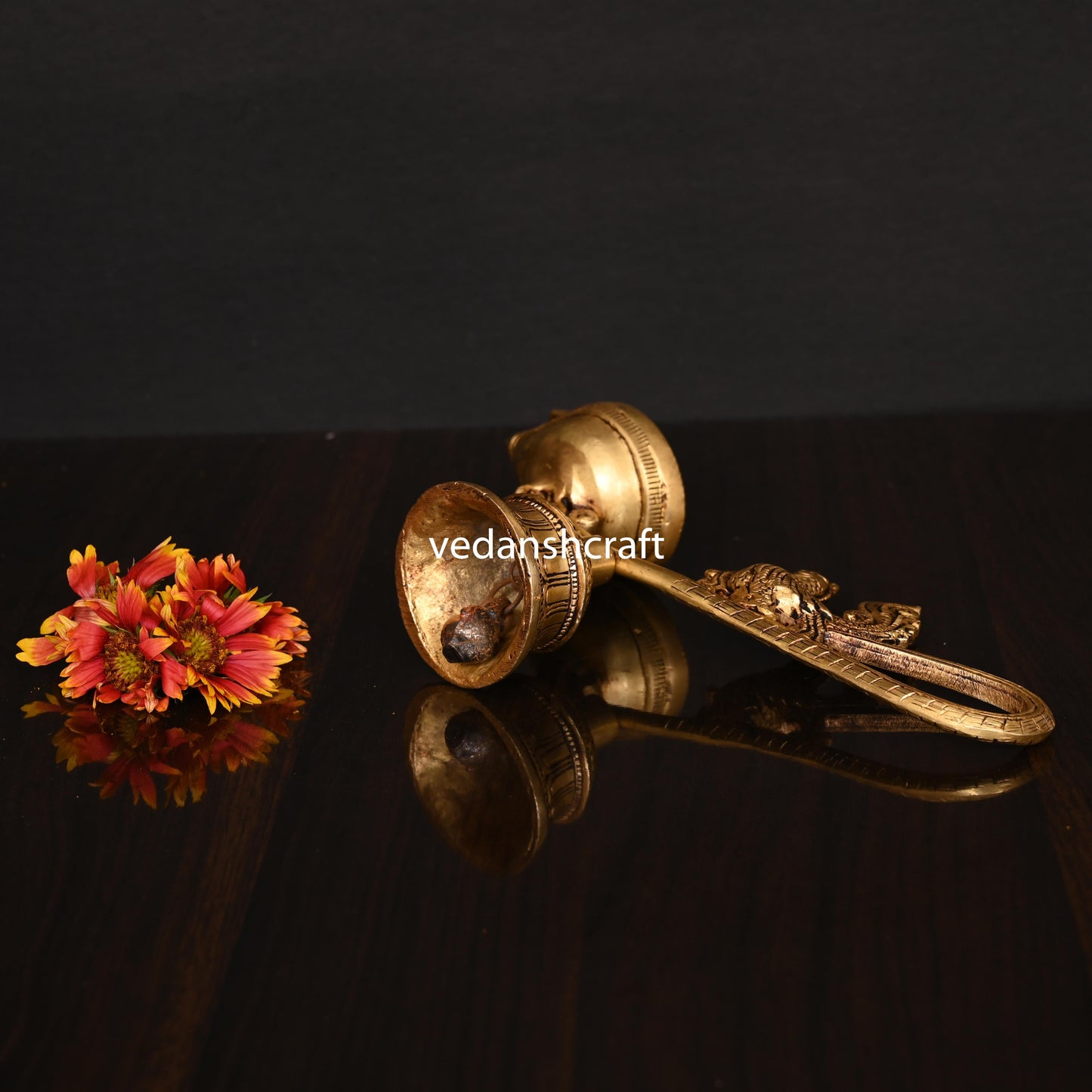 Brass Ethnic Peacock Diya With Bell (4.5 Inch)