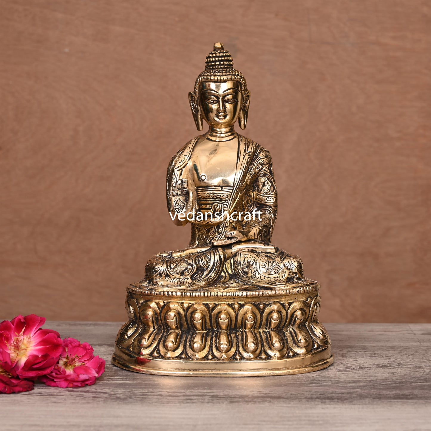 Brass Hand carved Blessing Buddha (8.5 Inch)
