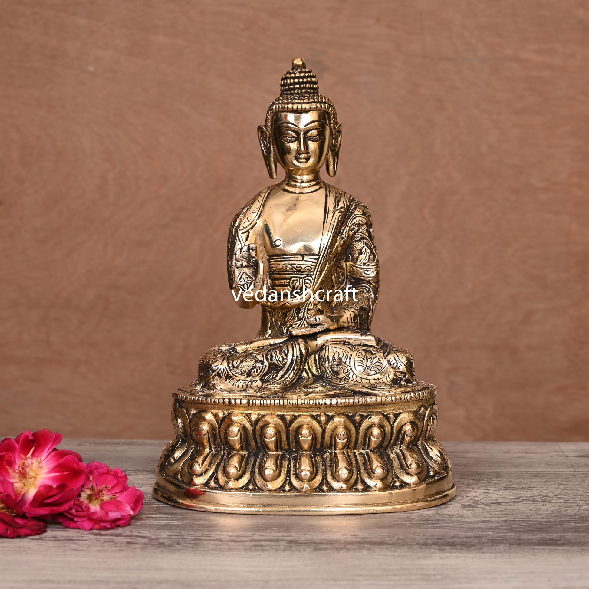Brass Hand carved Blessing Buddha (8.5 Inch)