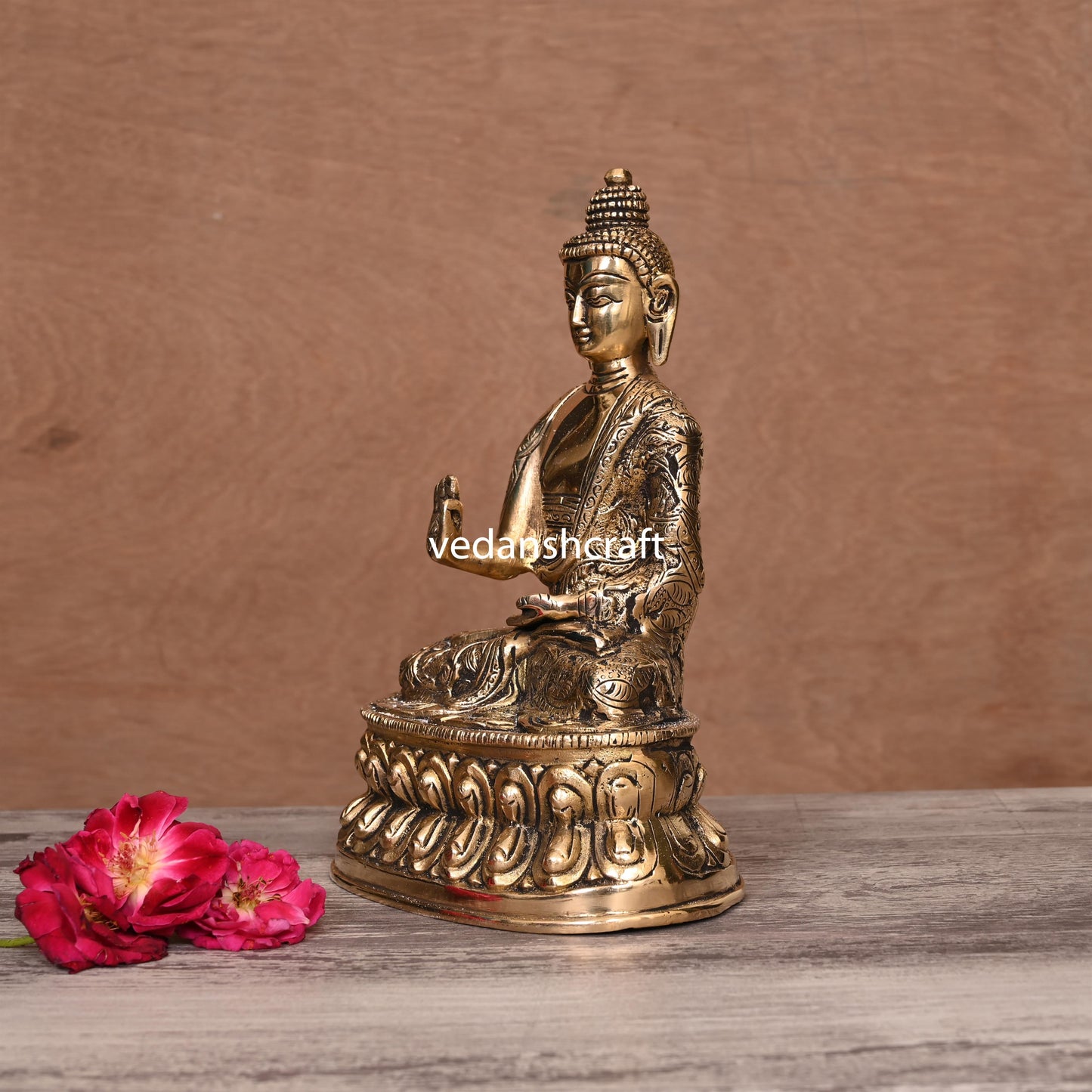 Brass Hand carved Blessing Buddha (8.5 Inch)