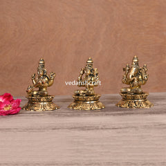 Brass Ganesha Lakshmi Saraswati On Lotus (3 Inch)