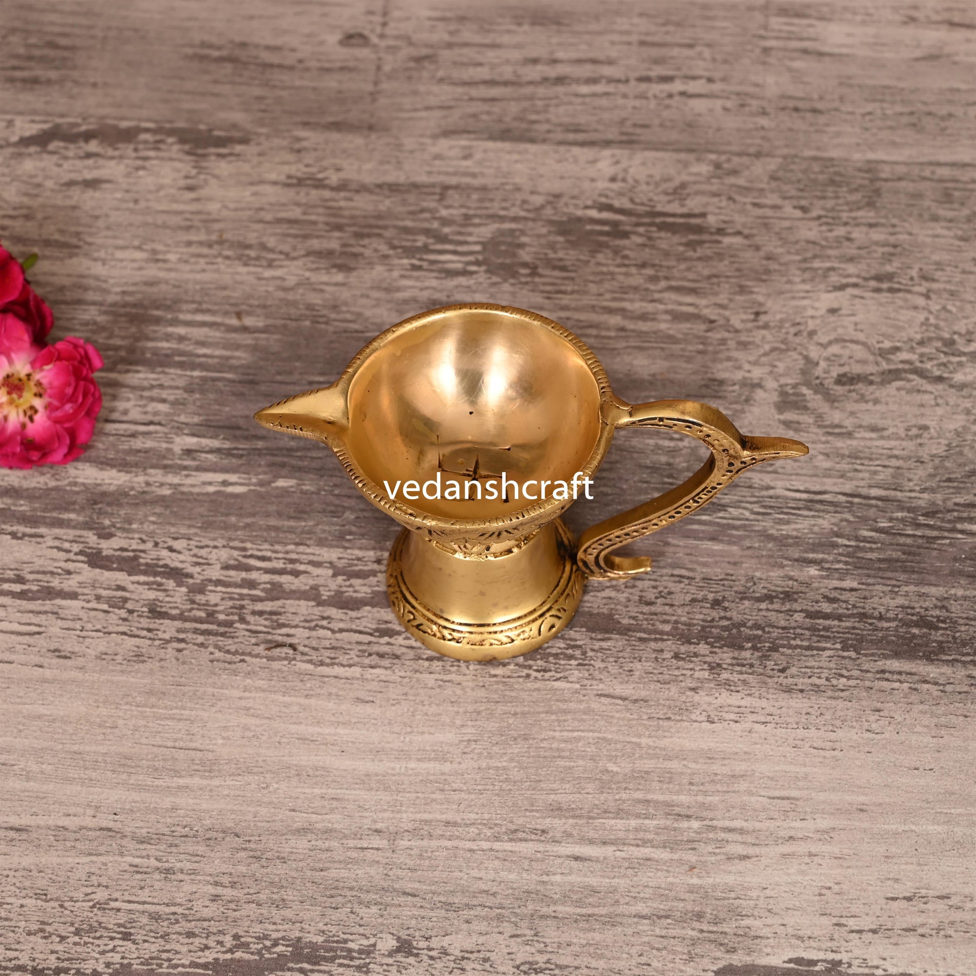Brass Ethnic Hand carved Diya With Handle (2.5 Inch)