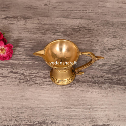 Brass Ethnic Hand carved Diya With Handle (2.5 Inch)