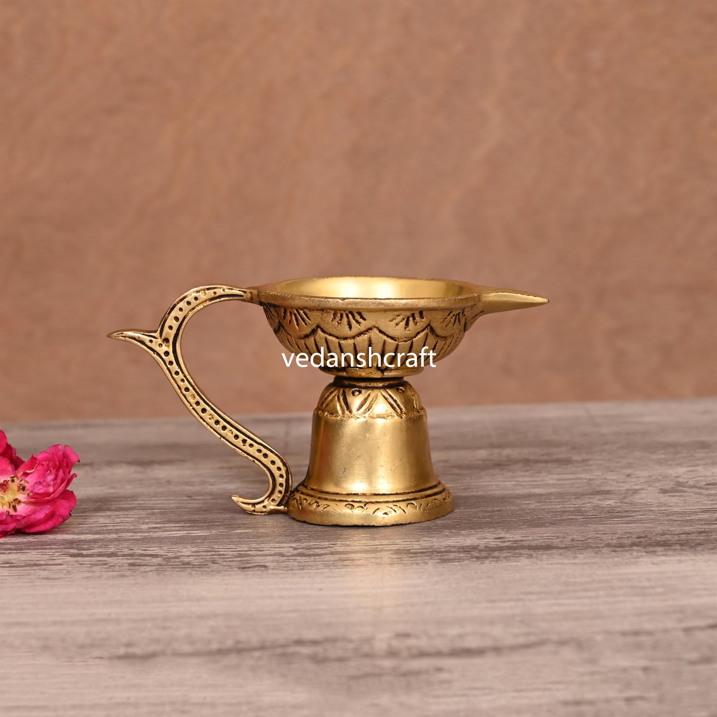 Brass Ethnic Hand carved Diya With Handle (2.5 Inch)