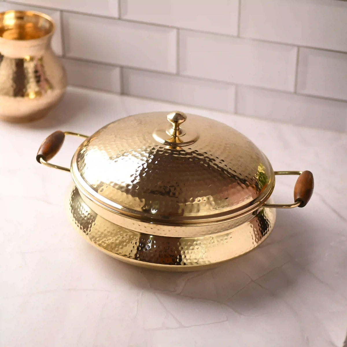 Brass Hammered Handi With Lid – Premium Indian Brassware (6.5 Inch)