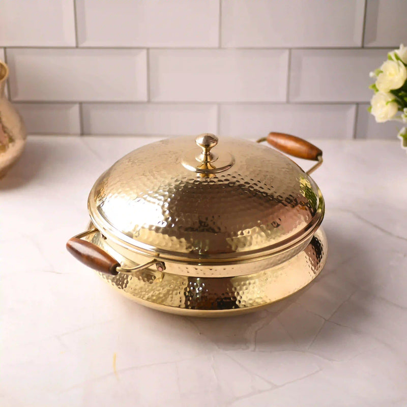 Brass Hammered Handi With Lid – Premium Indian Brassware (6.5 Inch)