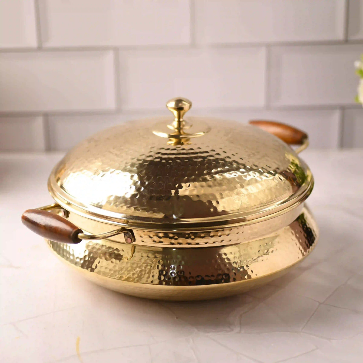Brass Hammered Handi With Lid – Premium Indian Brassware (6.5 Inch)