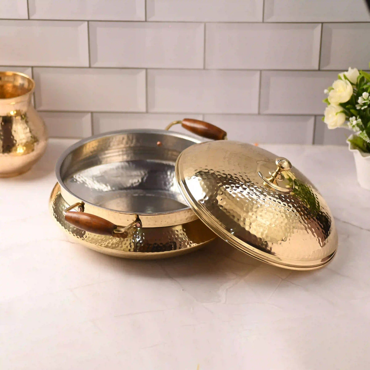 Brass Hammered Handi With Lid – Premium Indian Brassware (6.5 Inch)