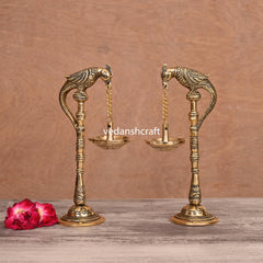 Brass Peacock Hanging Diya Pair (11 Inch)