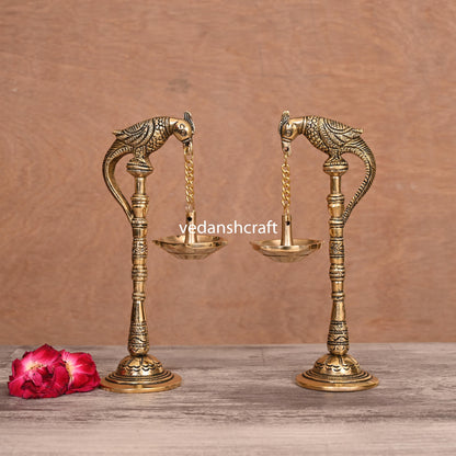 Brass Peacock Hanging Diya Pair (11 Inch)