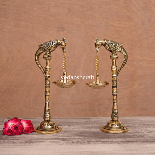 Brass Peacock Hanging Diya Pair (11 Inch)