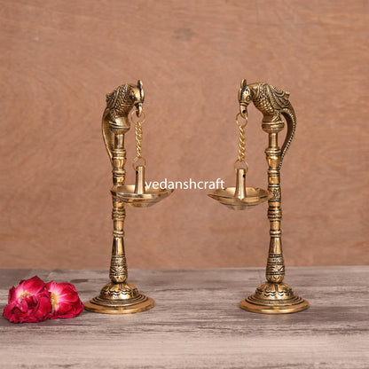 Brass Peacock Hanging Diya Pair (11 Inch)
