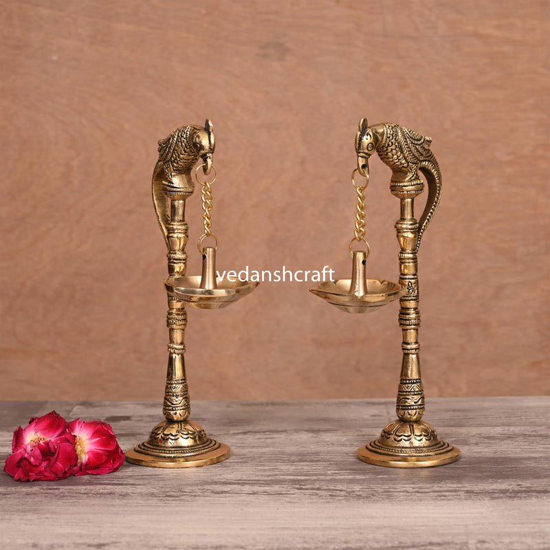Brass Peacock Hanging Diya Pair (11 Inch)