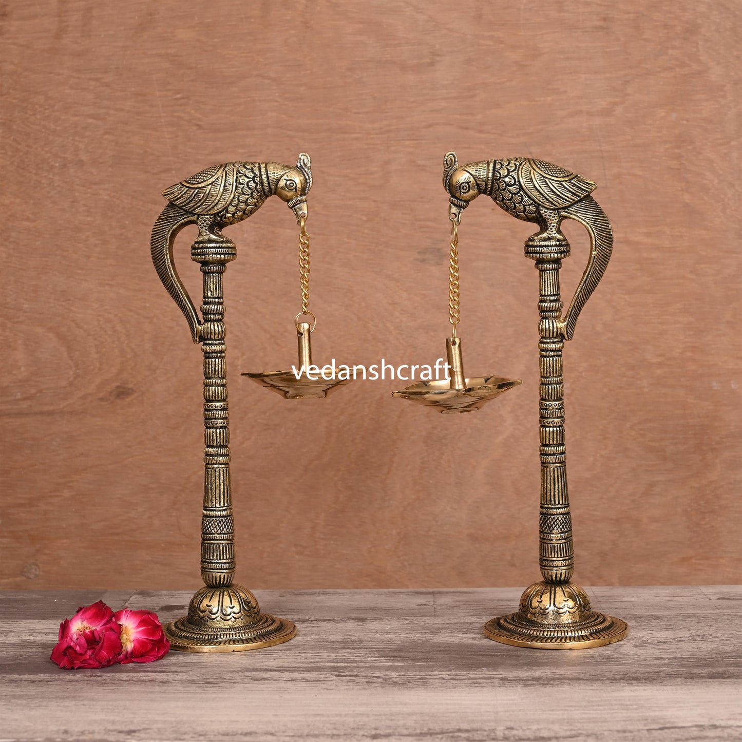 Brass Peacock Hanging Diya Pair (11 Inch)
