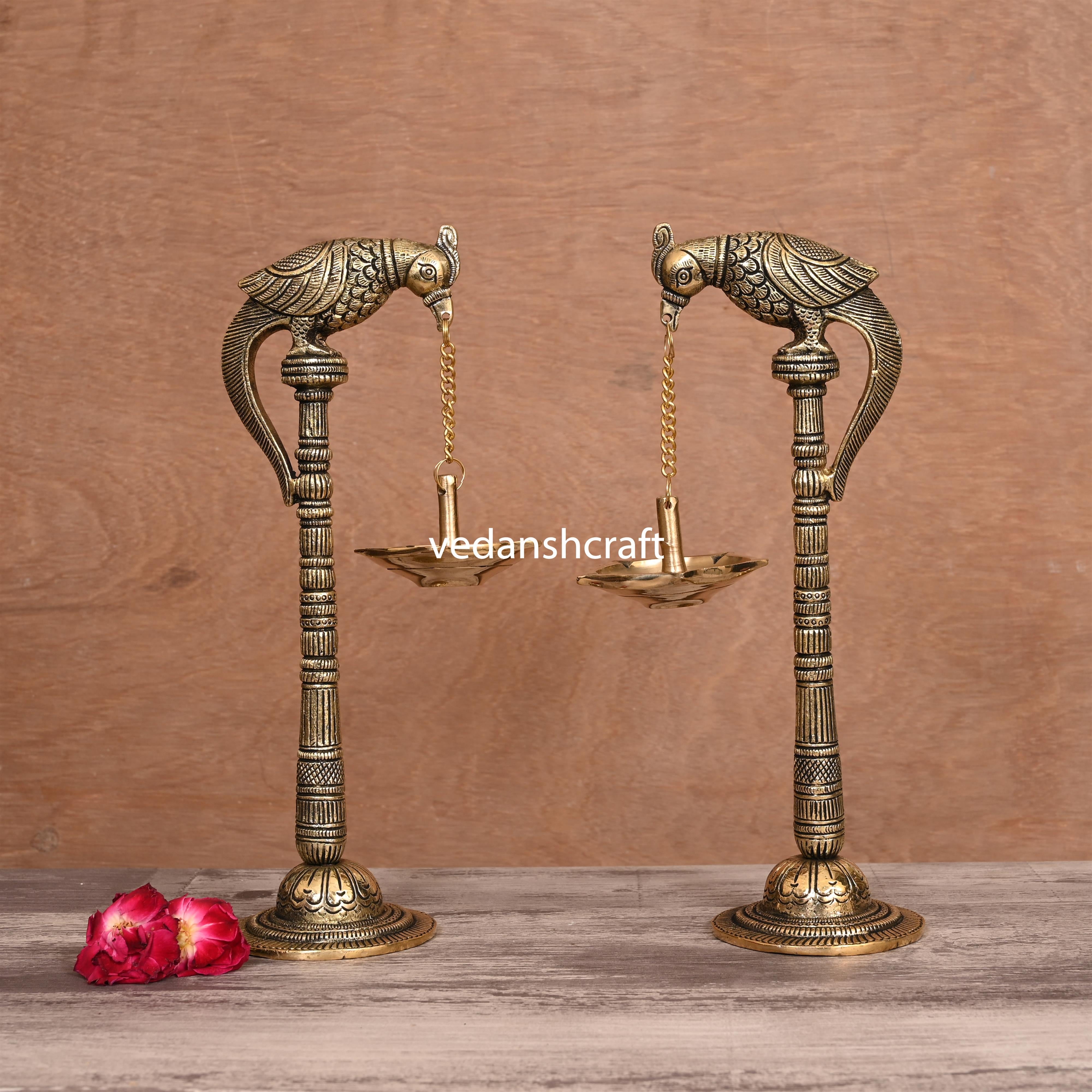 Brass Peacock Hanging Diya Pair (11 Inch)