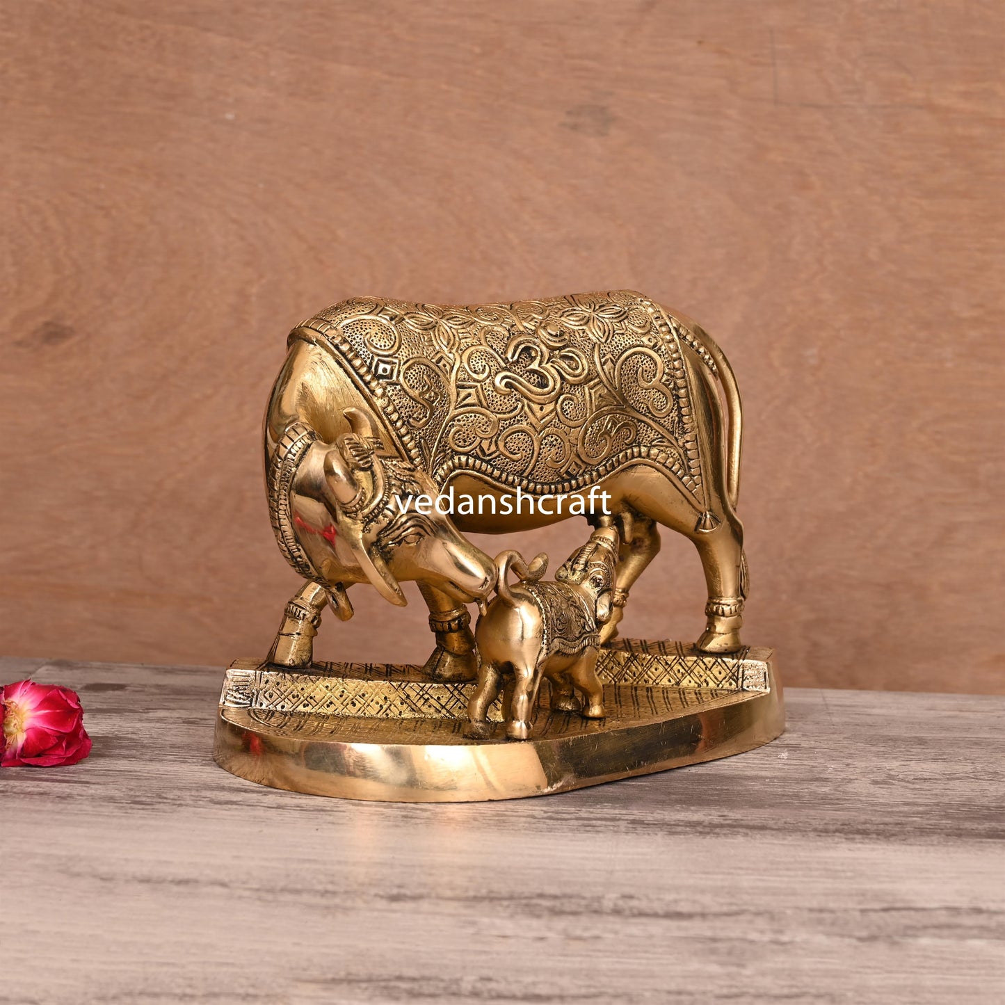 Brass Kamdhenu Cow With Calf Idol (6")