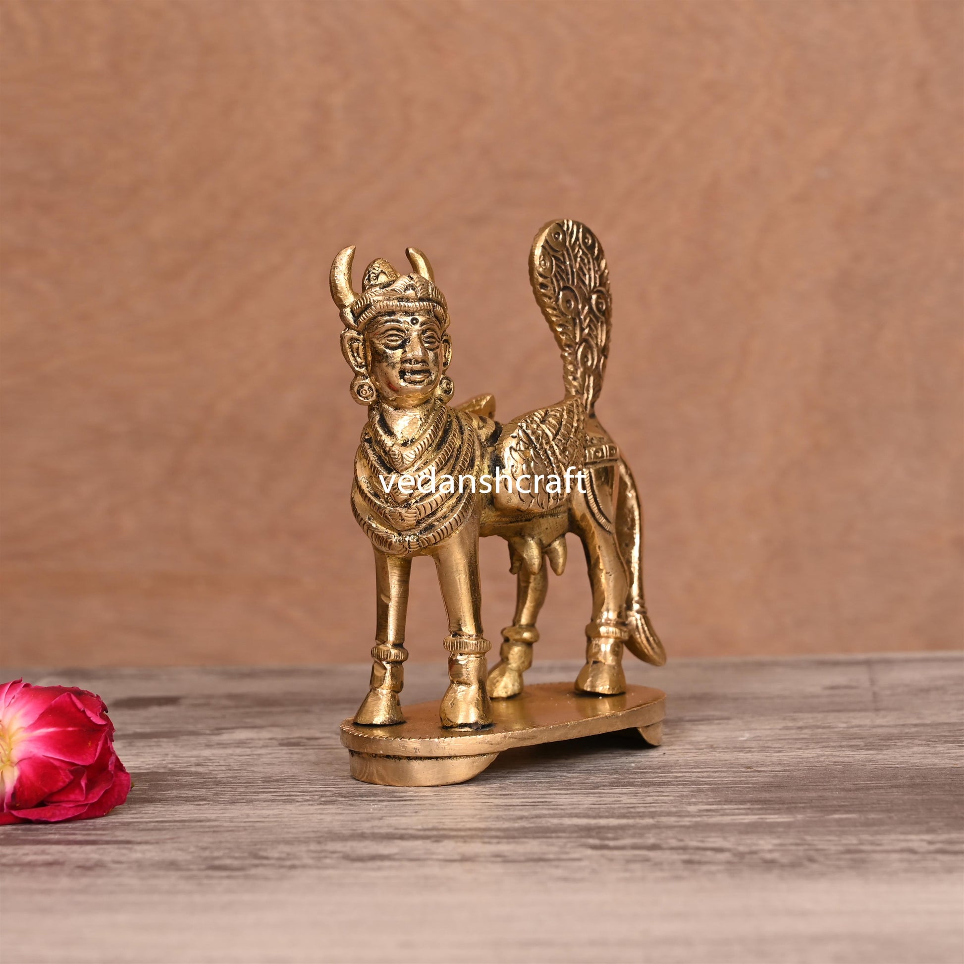 Brass Kamdhenu Cow Idol (4.5 Inch)