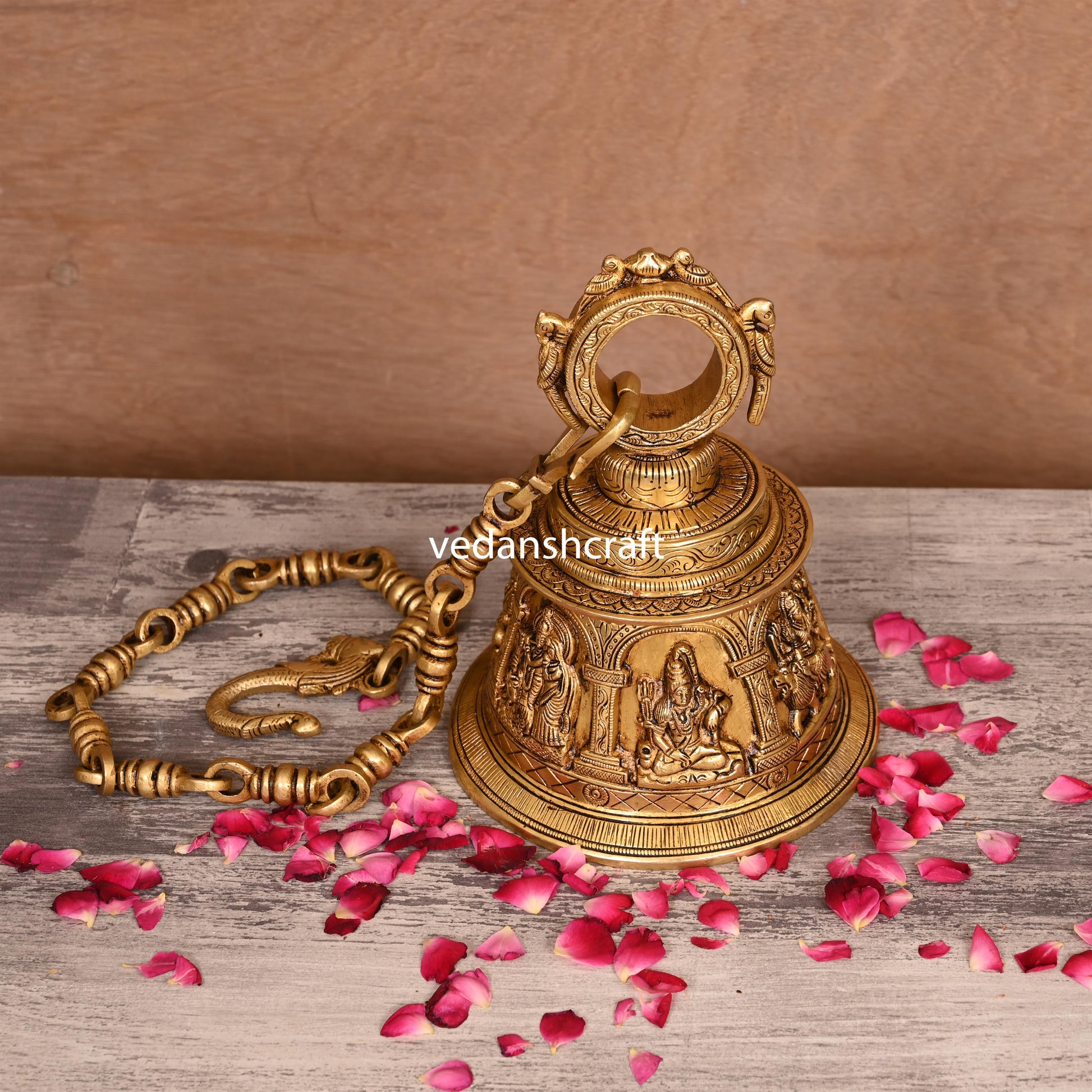 Brass Superfine God & Goddess Wall Hanging Temple Bell (33 Inch)