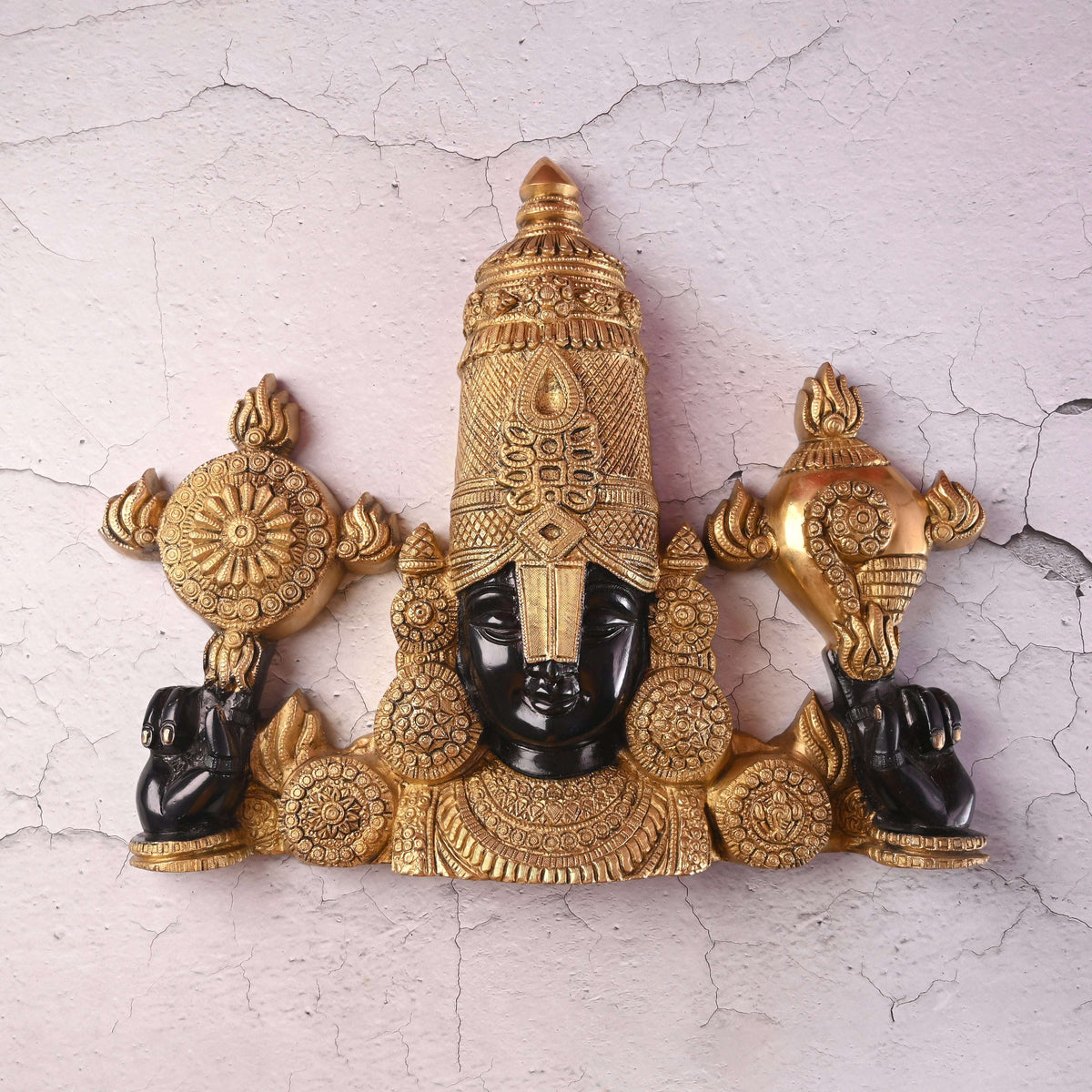 Brass Tirupati Balaji Wall Hanging – Handmade Venkateshwar Decor (14.8 Inch)