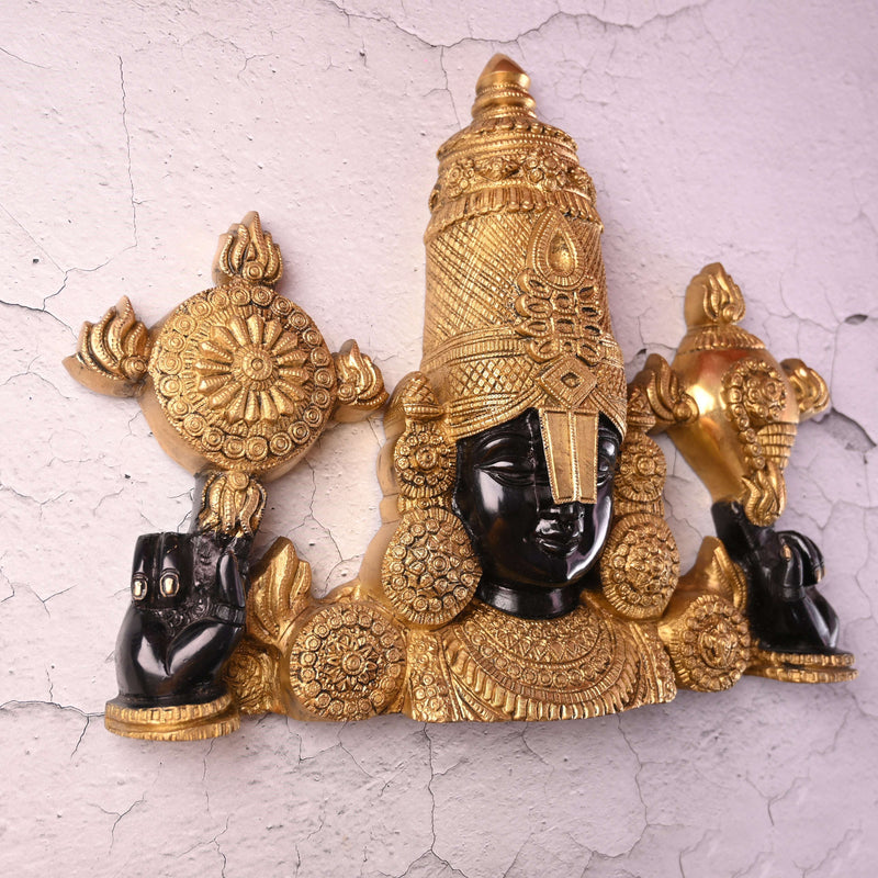 Brass Tirupati Balaji Wall Hanging – Handmade Venkateshwar Decor (14.8 Inch)