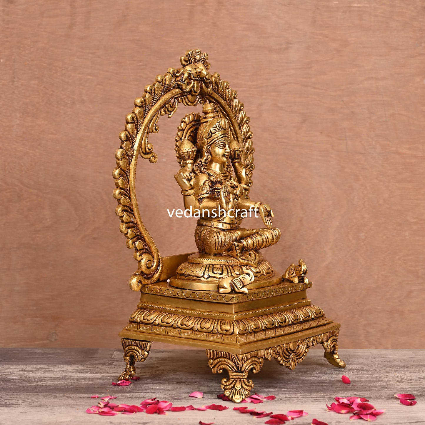 Brass Superfine Lakshmi, Ganesha And Saraswati On Throne Idol Set (14 Inch)