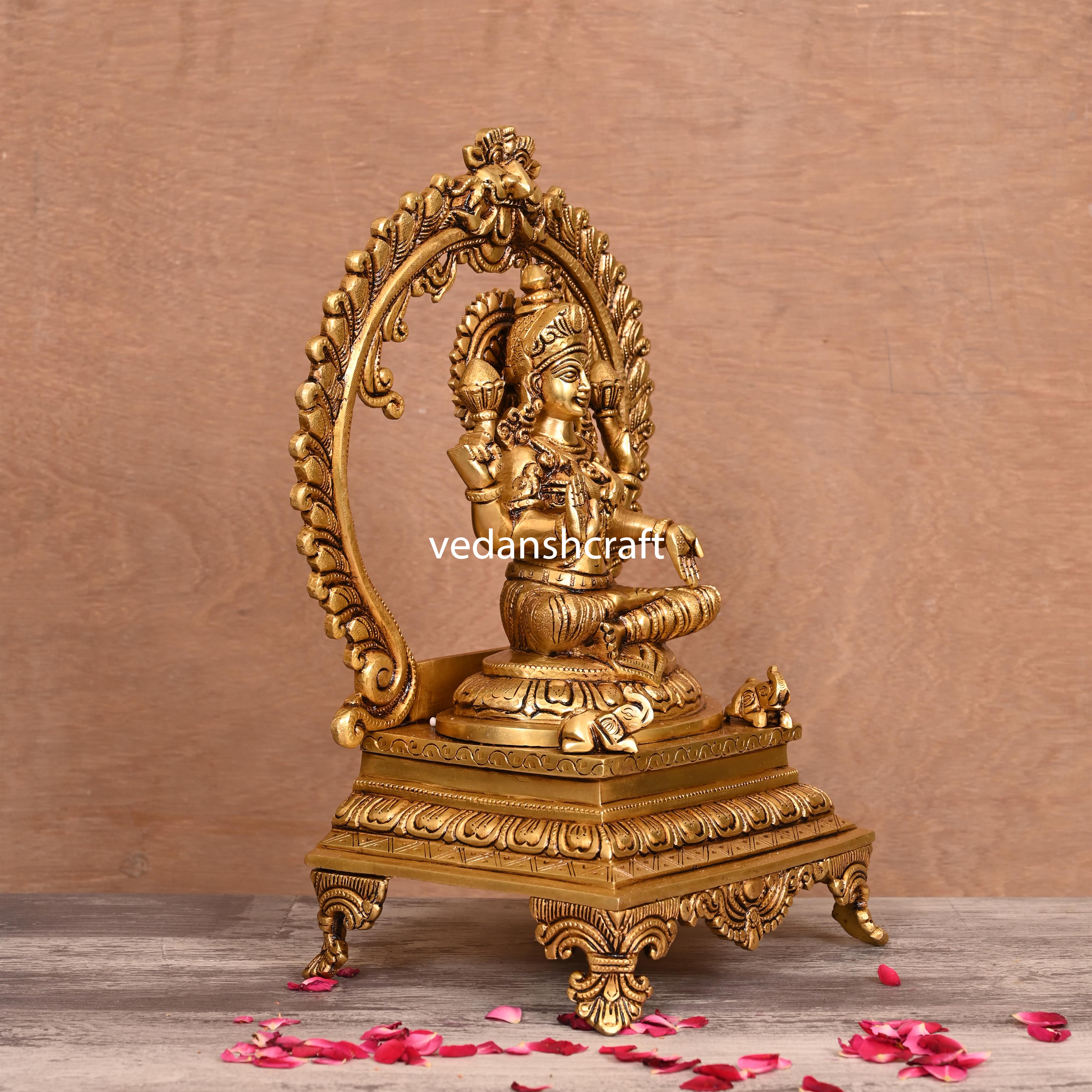 Brass Superfine Lakshmi, Ganesha And Saraswati On Throne Idol Set (14 Inch)