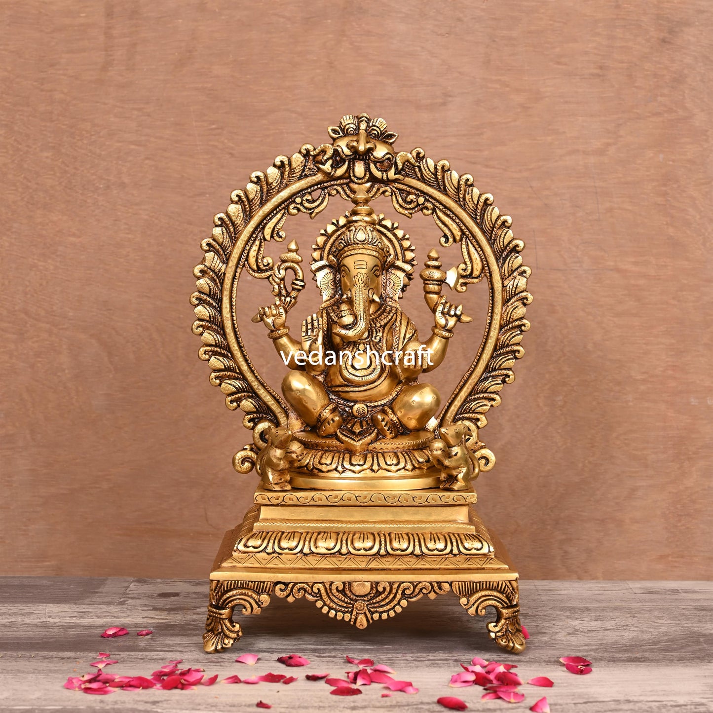 Brass Superfine Lakshmi, Ganesha And Saraswati On Throne Idol Set (14 Inch)