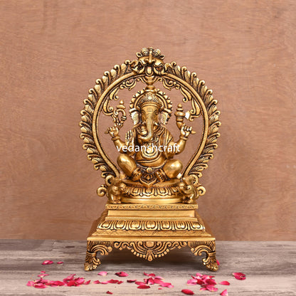 Brass Superfine Lakshmi, Ganesha And Saraswati On Throne Idol Set (14 Inch)