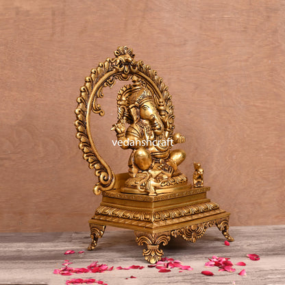 Brass Superfine Lakshmi, Ganesha And Saraswati On Throne Idol Set (14 Inch)
