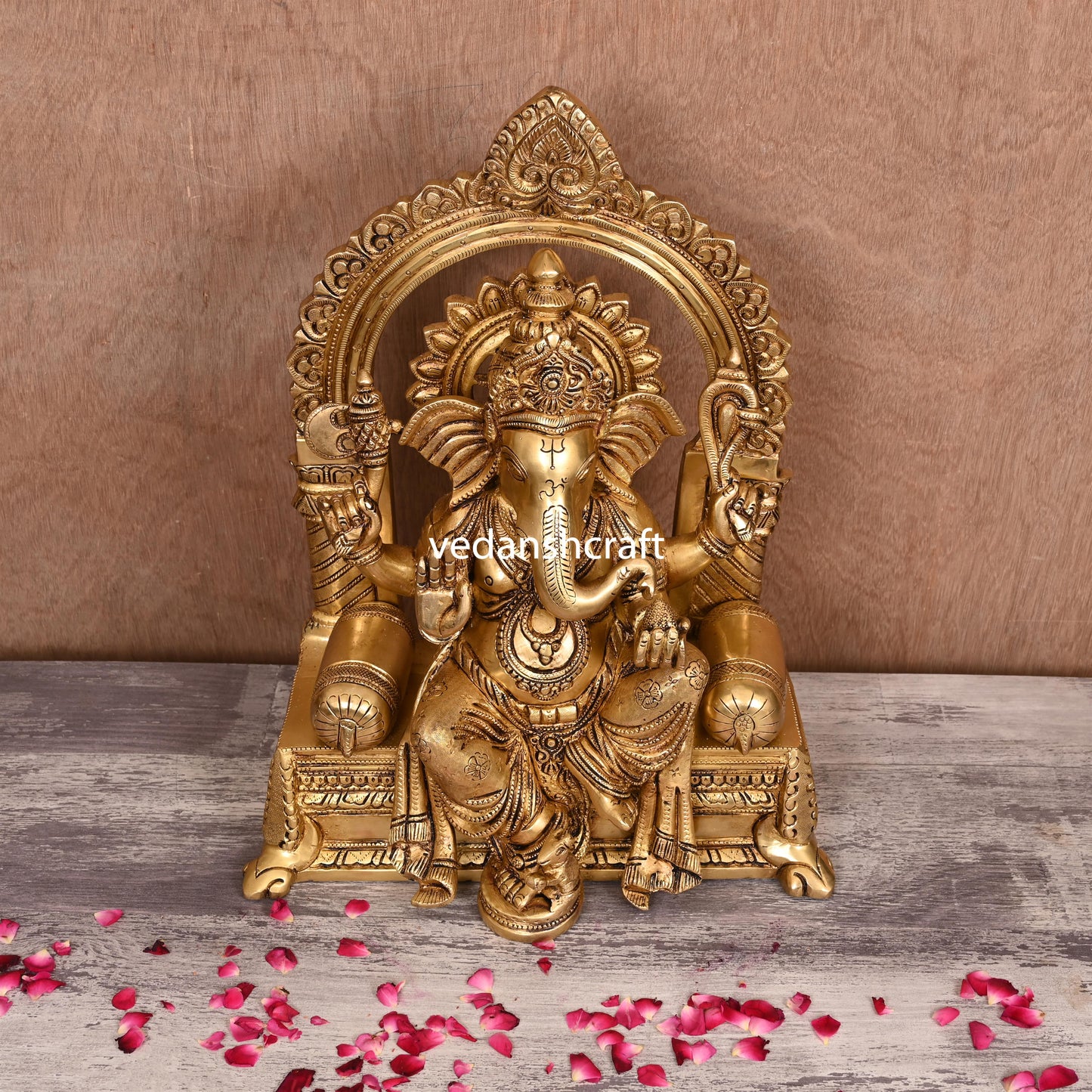 Brass Ganesha On Throne (Singhasan) Idol (16.5")