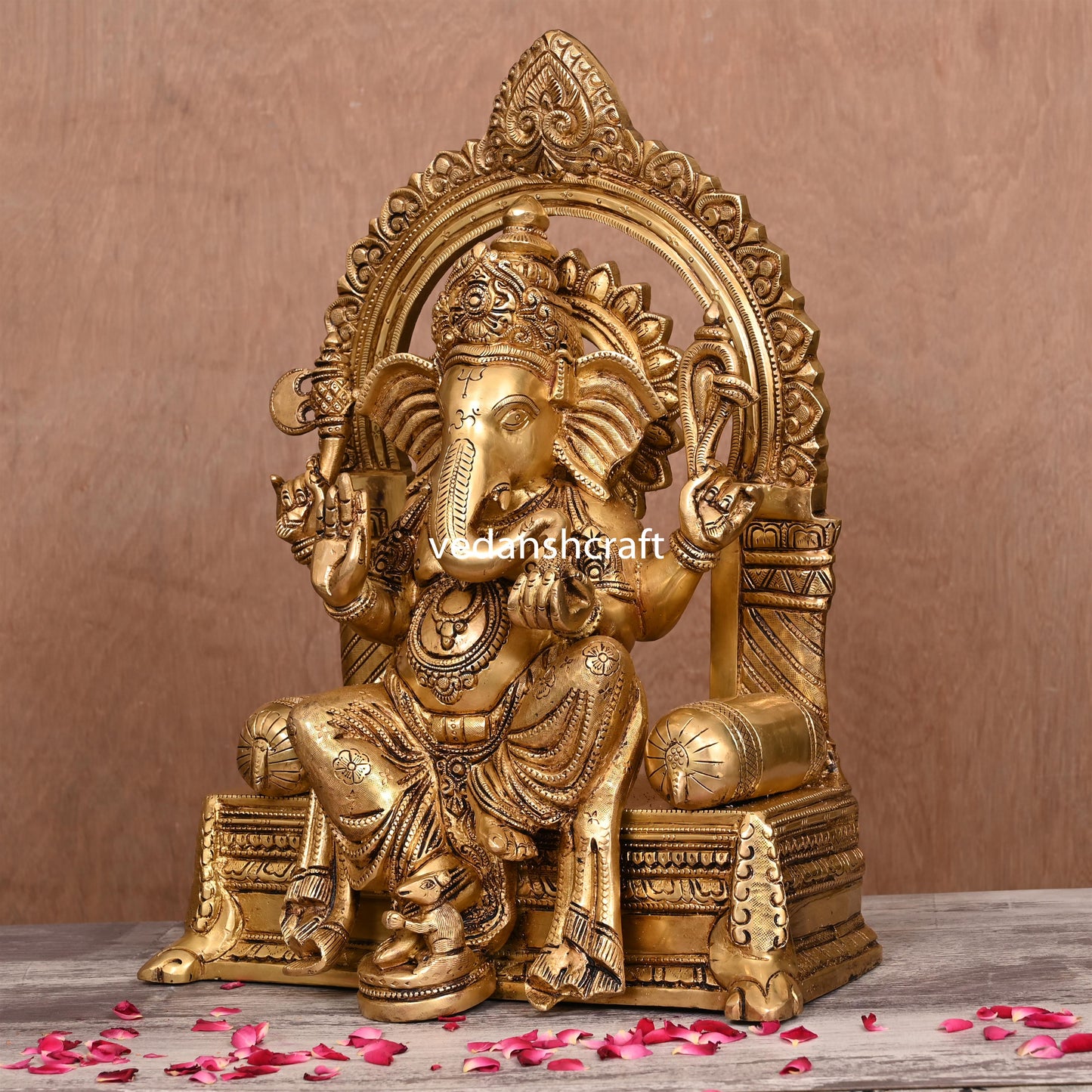 Brass Ganesha On Throne (Singhasan) Idol (16.5")