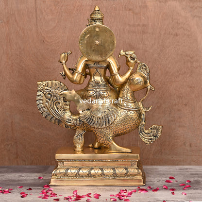 Brass Saraswati Sitting On Swan Figurine (20 Inch)