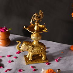 Brass Peacock Diya On Elephant (11.1 Inch)