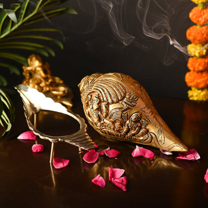 Brass Lord Vishnu And Lakshmi Conch (3.8 Inch)