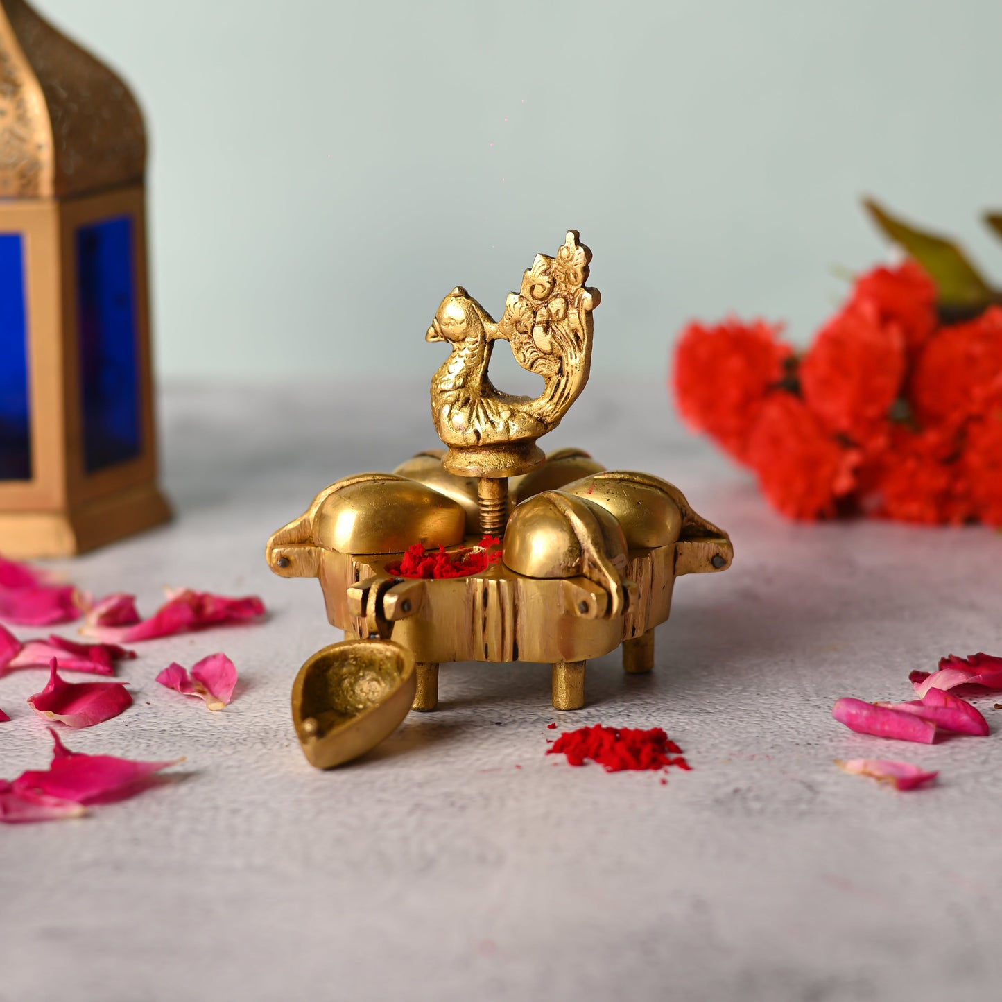 Brass Peacock Kumkum Box (3.5 Inch)