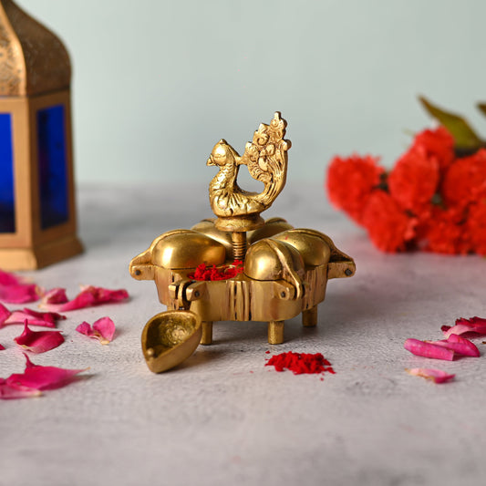 Brass Peacock Kumkum Box (3.5 Inch)